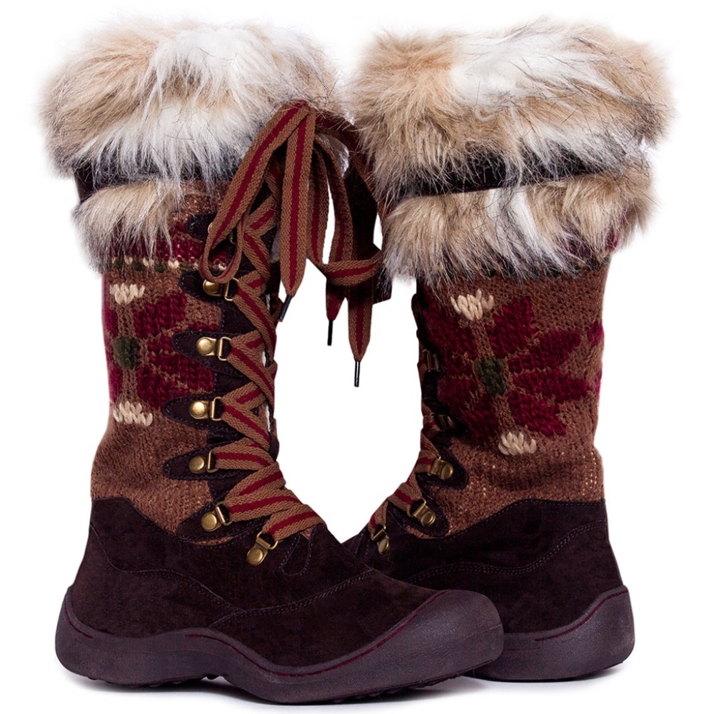 Muk Luks Brown Snowflake Laceup Snow Boots Size 6 BRAND NEW!